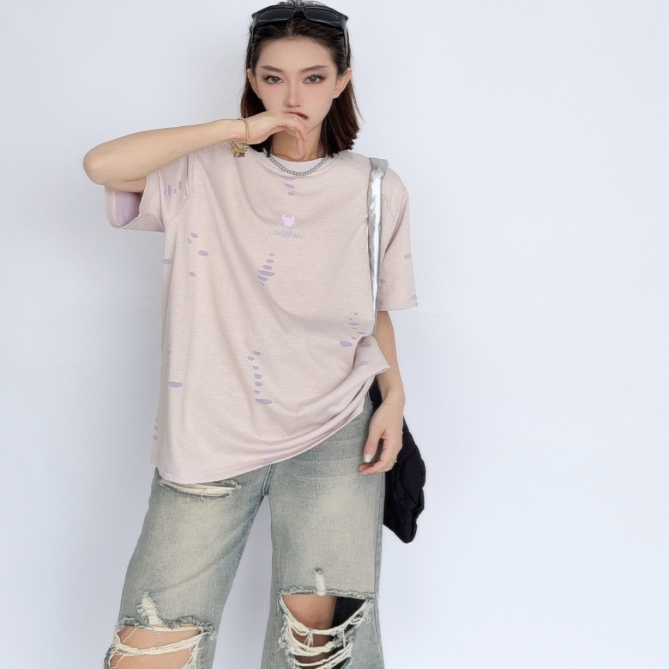 夏季男女同款法斗刺绣潮牌短袖