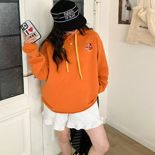 纸袋家早春新款 「青春记忆连帽卫衣」全棉刺绣卷边休闲卫衣6010