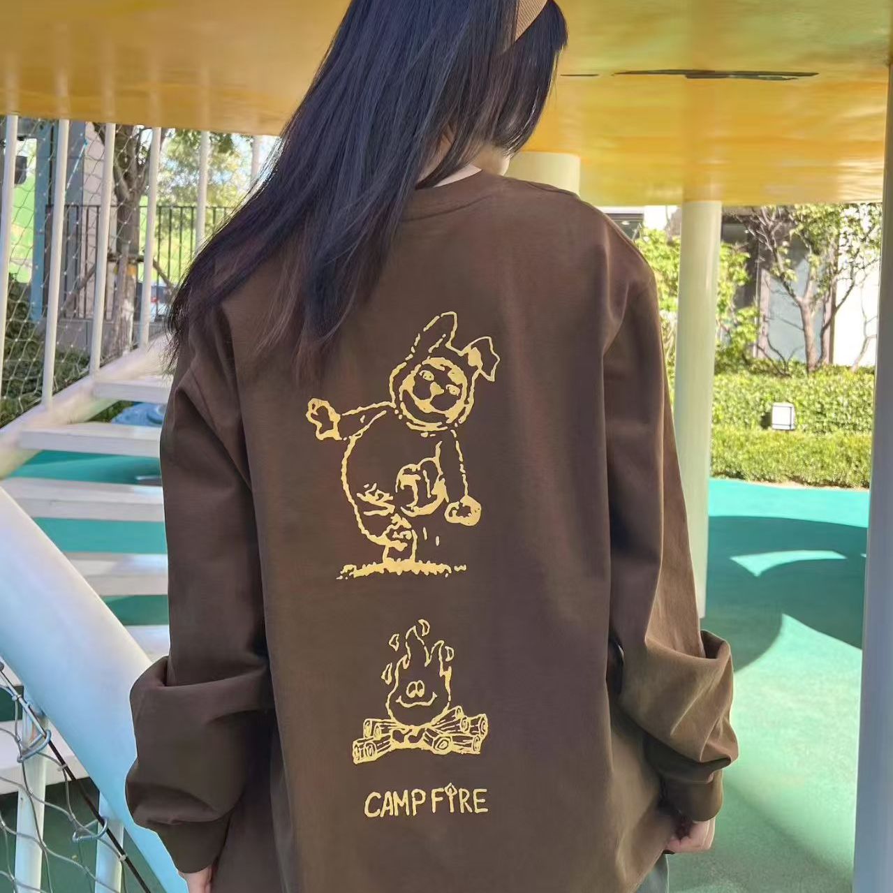 秋季印花狗狗小火花美式圆领长袖