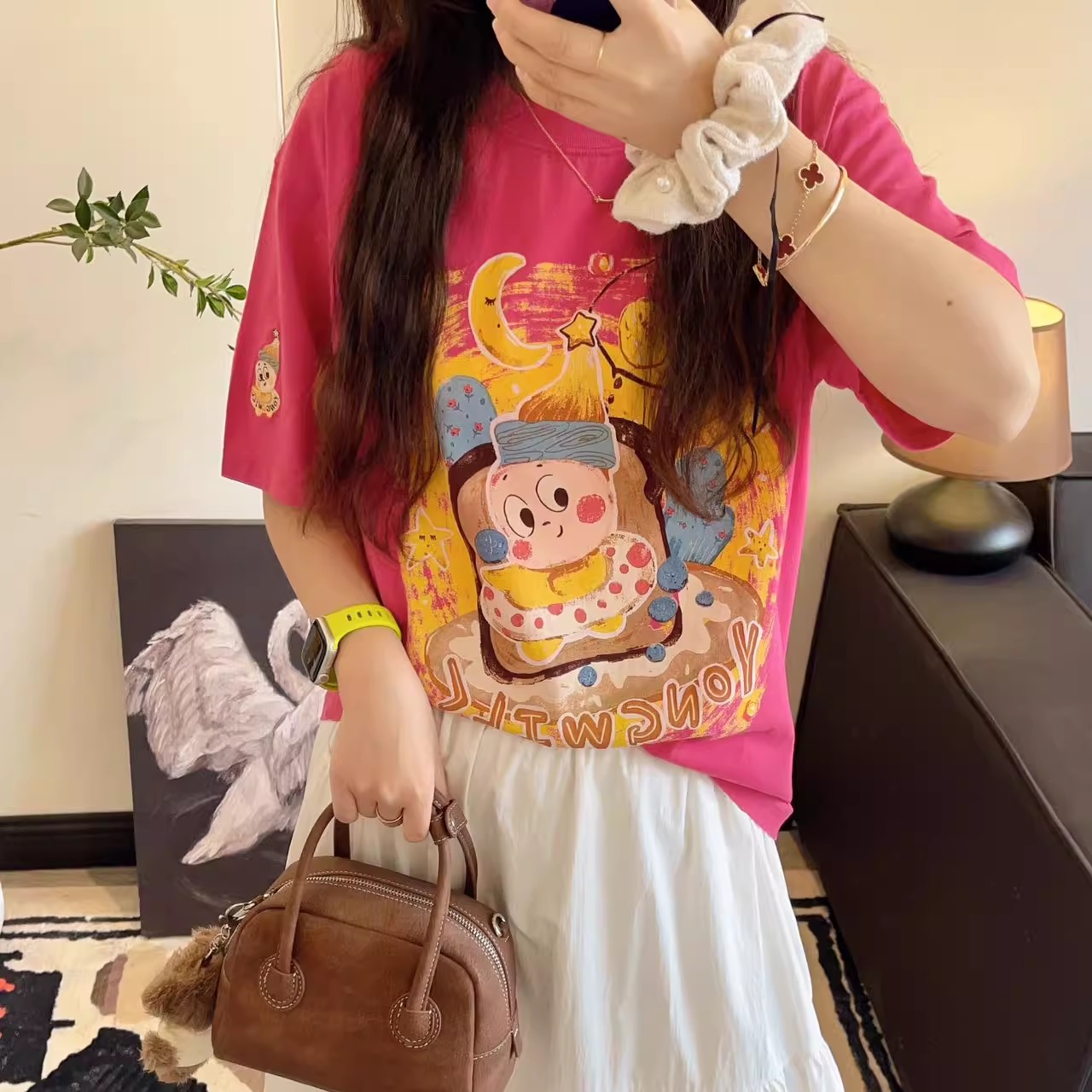 夏季印花软萌面包星星纯棉短袖