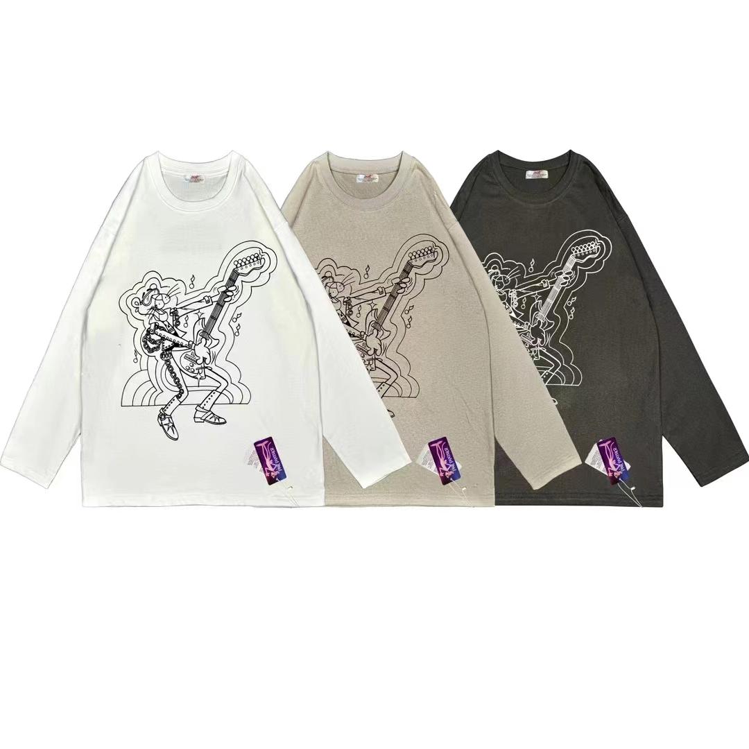 长袖休闲卡通豹印花磨毛汗布