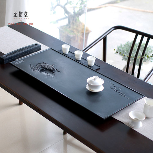 至信堂大师作品整块乌金石茶盘