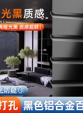 黑色电动铝百叶窗帘免打孔轻奢客厅卧室可升降窗帘化妆室浴室防水