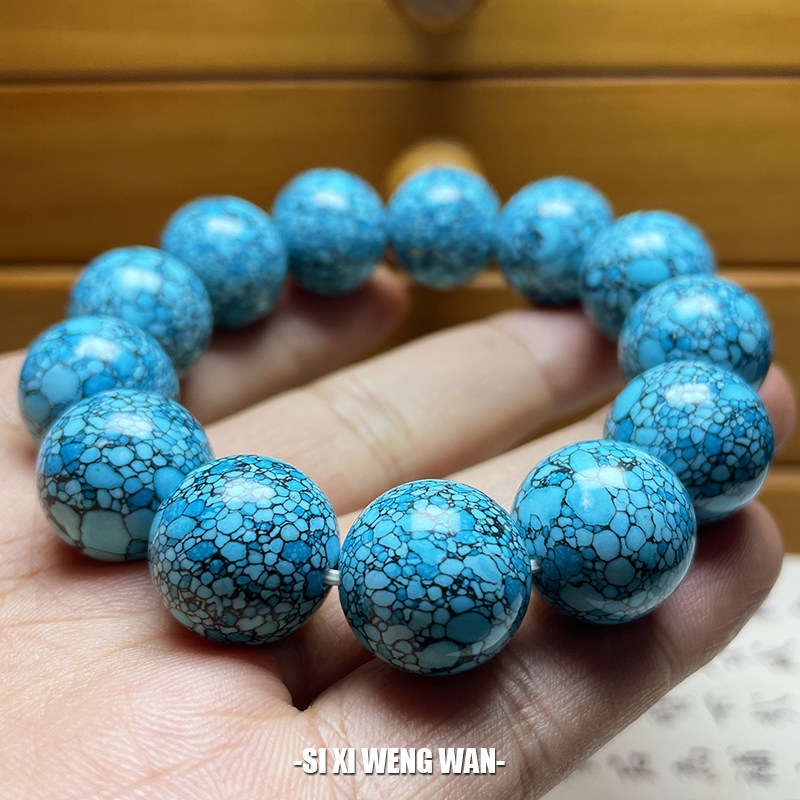 天然绿松石16mm高瓷圆珠手串单圈隔珠散珠单珠金刚星月菩提饰品