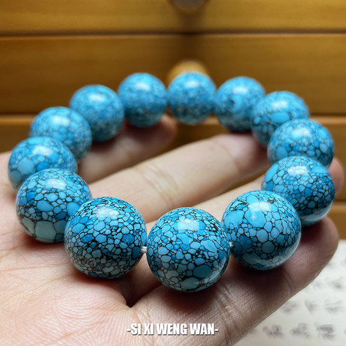 天然绿松石16mm高瓷圆珠手串单圈隔珠散珠单珠金刚星月菩提饰品