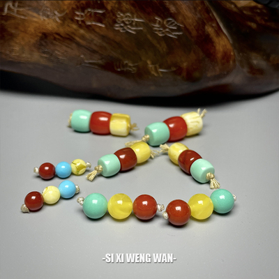 文玩配饰红绿灯配珠-绿松南红蜜蜡老型珠圆珠-DIY文玩手串佛珠