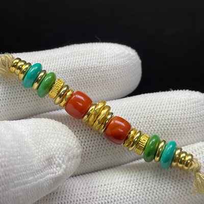 原矿绿松石南红万能轴三通配件