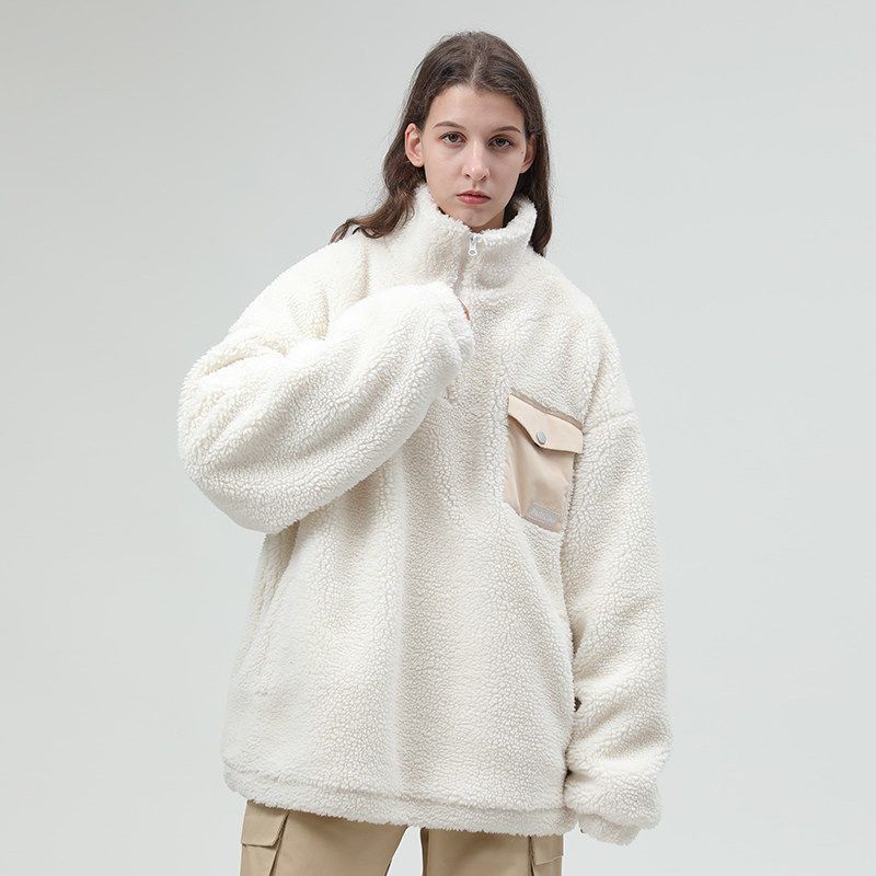 国潮米色羊羔绒外套女秋