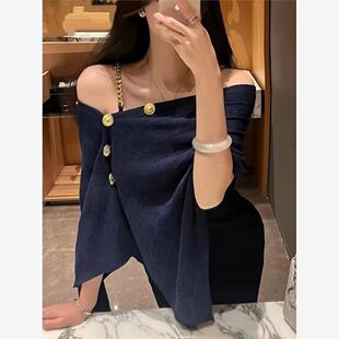 披风上衣女高级气质金链扣吊带包臀连衣裙两件套短裙 千金风针织衫