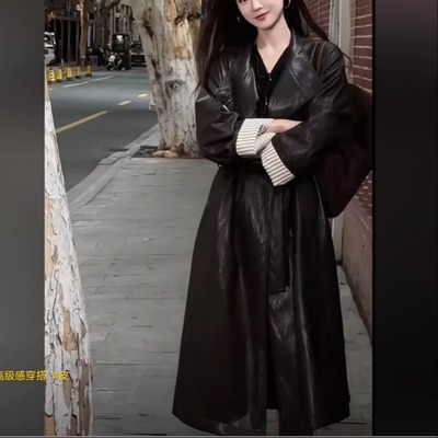 大码女装PU皮衣外套女中长款过膝胖MM200斤宽松显瘦高级感机车服