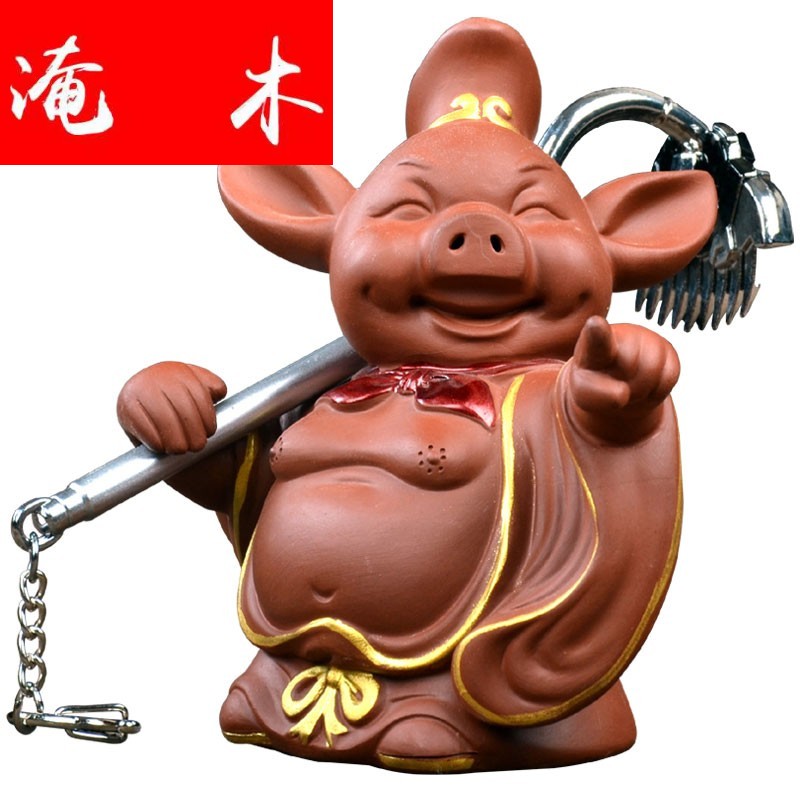 淹木创意功夫可爱猪八戒天蓬元帅茶宠家居招财可养紫砂手工摆件