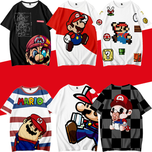 超级玛丽马力欧t恤衣服欧美游戏超级马里奥夏季卡通涂鸦短袖男潮