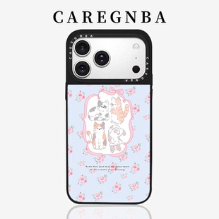 CAREGNBA联名碎花蝴蝶猫咪适用苹果16ProMax手机壳iPhone14plus韩系13甜美15pro女生12防摔11网红XR明星同款