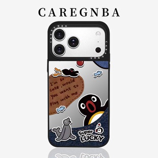 可爱牛仔纹PINGU企鹅系列适用苹果17ProMax手机壳新款iPhone16pro卡通15plus全包ai键14可爱13/12磁吸11女XR