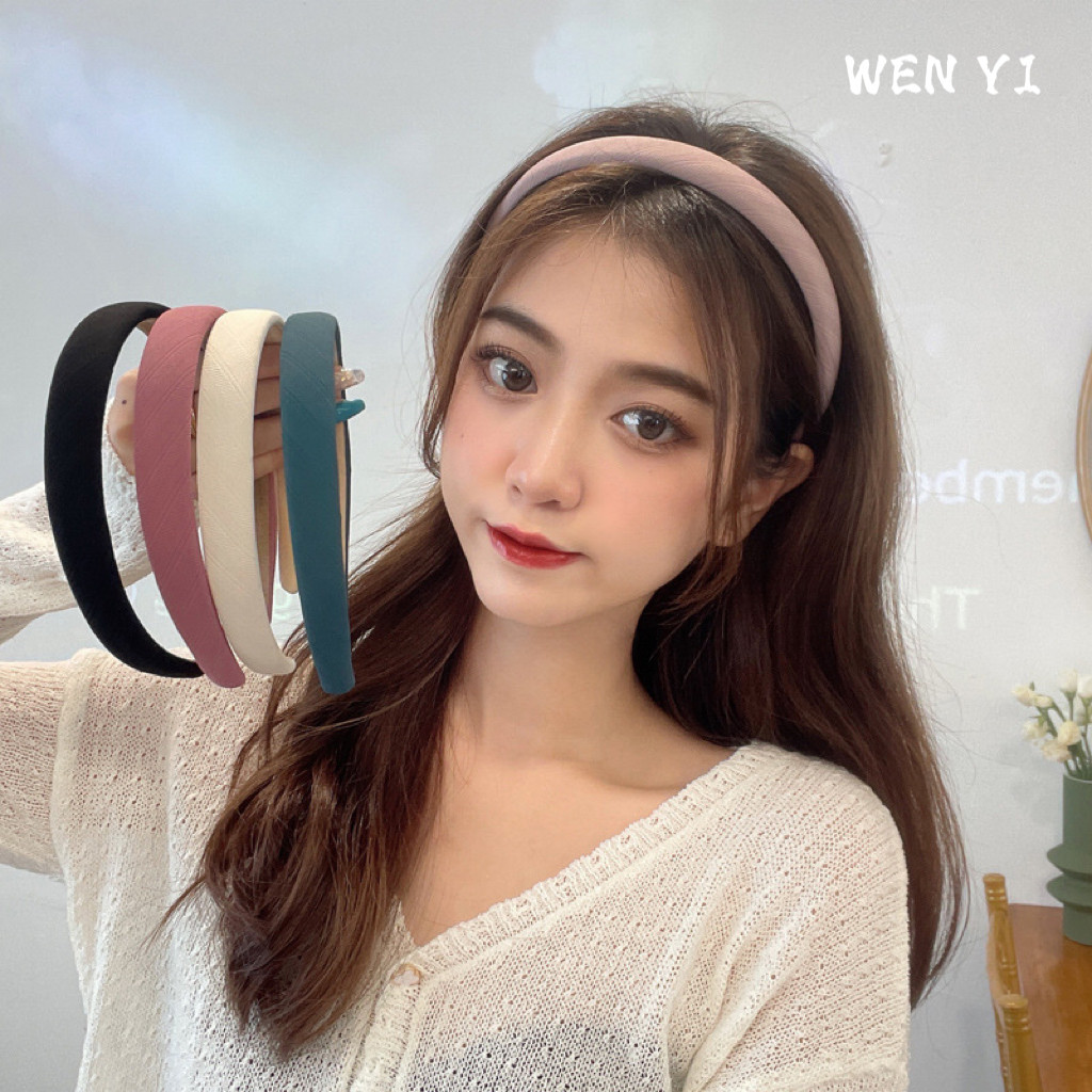 WENYI熙熙韩国粉色发箍ins斜纹增高头箍压发发卡绿色白色纯色发饰_虎窝淘