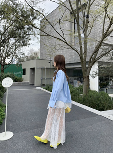 DAMEI大美 蕾丝花边蓝色衬衫+蕾丝鱼尾半身裙两件套 小个子新款女