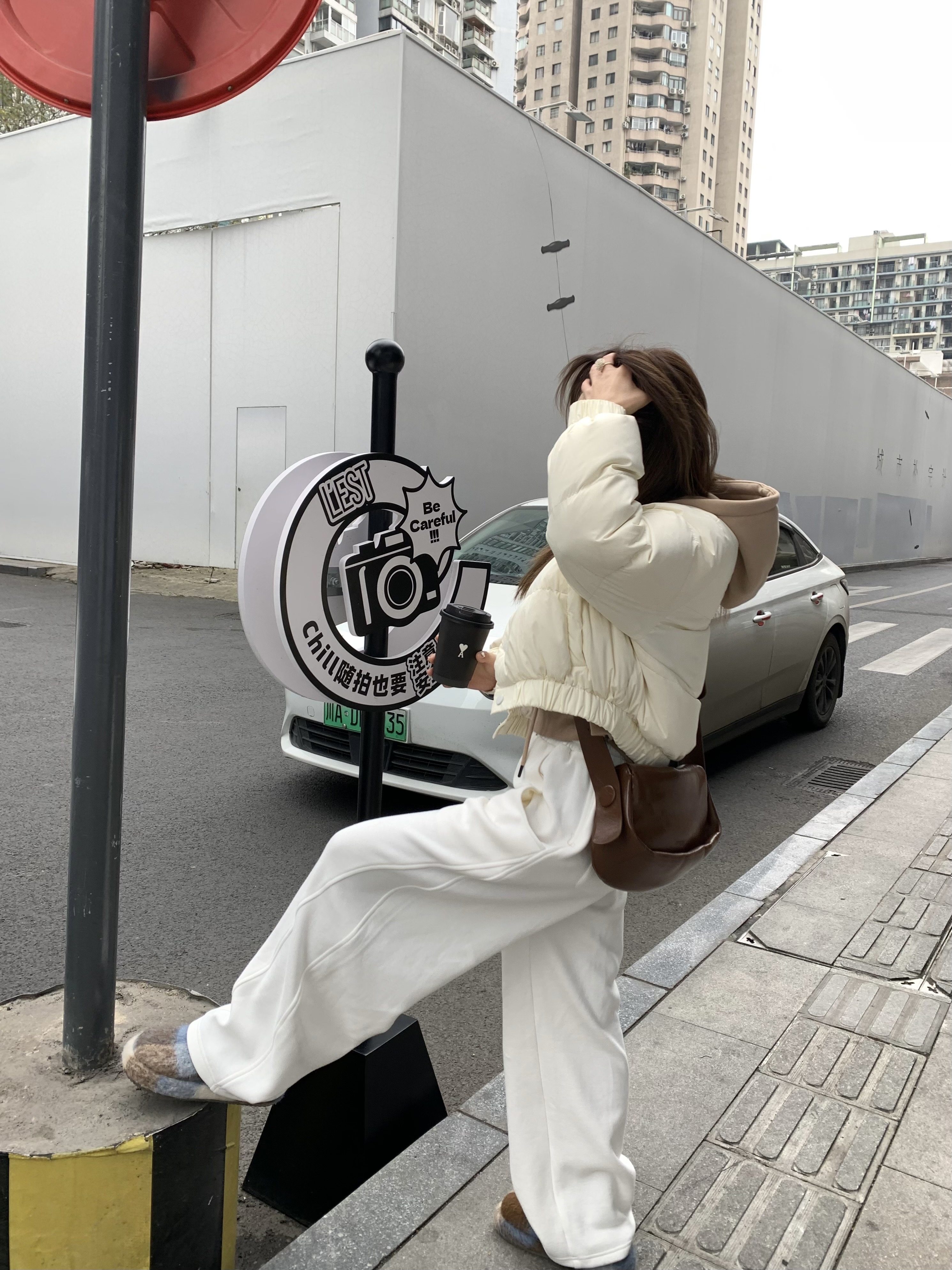 大美自制150小个子卡其慵懒感卫裤 拼缝白色奶奶显瘦阔腿裤女秋冬,女装/女士精品,休闲裤,淘宝优惠券,粉丝福利购,淘宝优惠卷