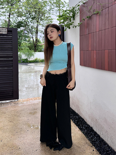 大美自制版型好好滴 黑色低腰裤啊 +花边 宽松阔腿裤 黑色长裤女