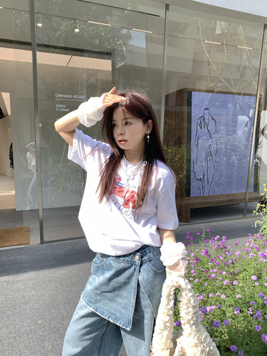 DAMEI大美 多种样式的可爱动物卡通图案T恤 基础款宽松纯棉短袖女