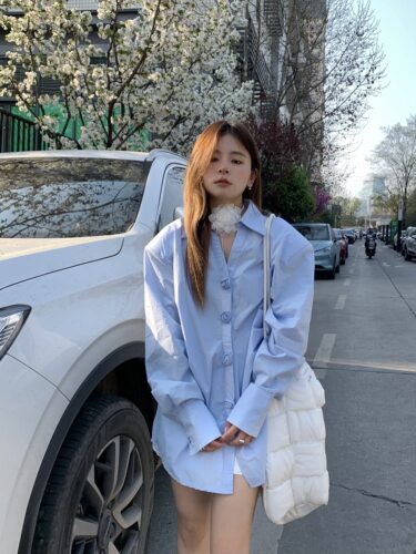 长袖棉衬衫大美花朵暗扣