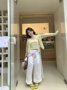 DAMEI大美 早春治愈系黄色绿色两色 背心吊带+短开衫两件套上衣女