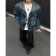 假两件美式 解构水洗牛仔外套男生痞帅高级感潮牌cleanfit立领夹克
