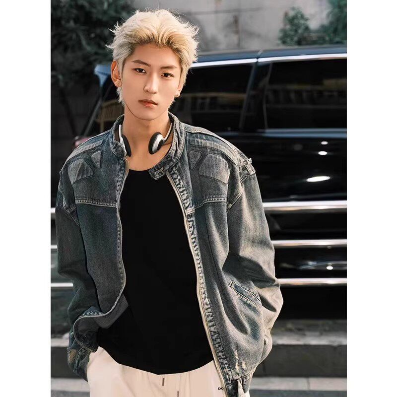 春秋季立领牛仔外套男宽松夹克潮
