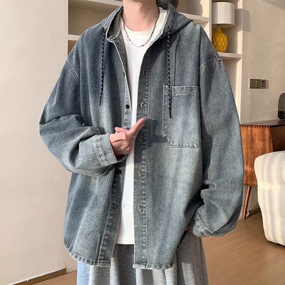 牛仔外套男款春秋季连帽夹克宽松