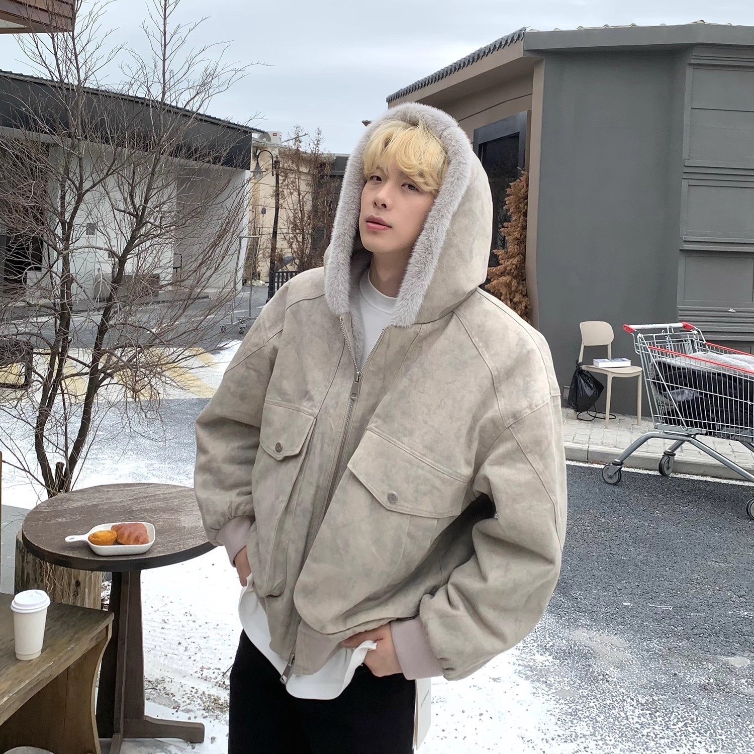 连帽加绒短款加厚棉服棉衣男外套