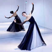 720度千千阙歌古典舞黑白双层中国风雪纺飘逸大摆裙黑月光舞蹈服