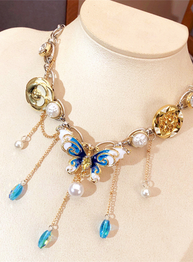 蓝色蝴蝶超美锁骨链女
