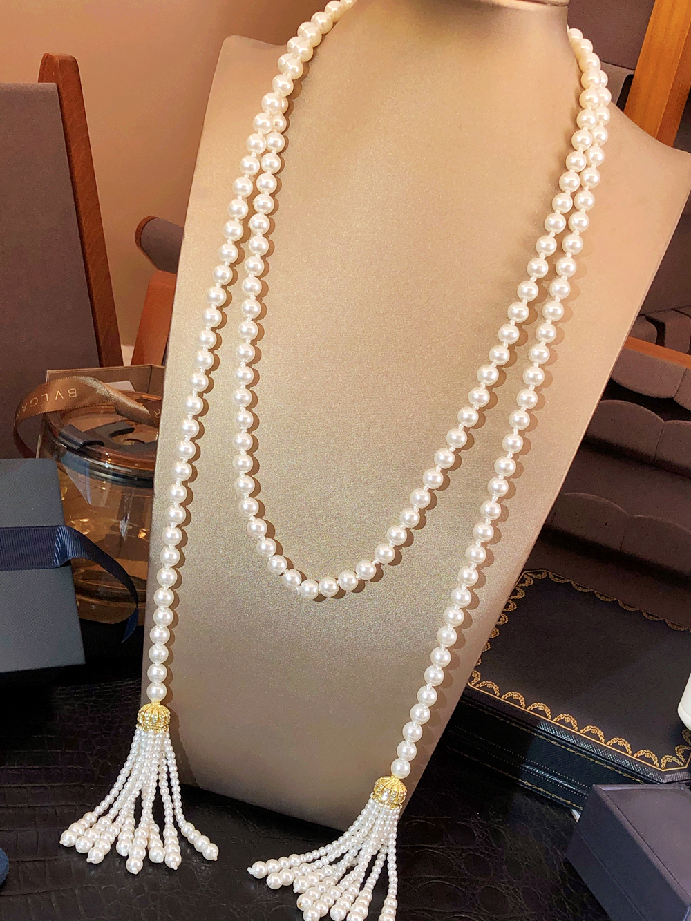 流苏麦穗满钻珍珠项链