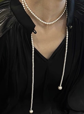 简约珍珠项链长款女2026新款爆款轻奢法秋冬毛衣链叠戴多层锁骨链