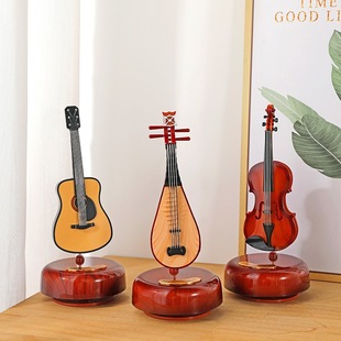 旋转音乐盒吉他提琴八音盒生日礼物女孩女生儿童节日礼品客厅摆件