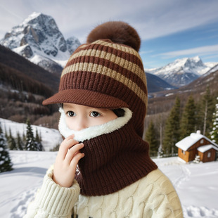 儿童秋冬季带围脖的帽子一体帽女童保暖男童护耳针织帽宝宝毛线帽