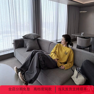 权威现货火柴人印花长袖T恤女韩版基础宽松圆领情侣纯色上衣女
