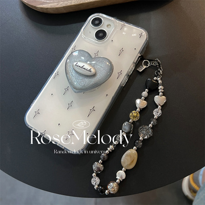 韩国ins小众设计款线条星星适用iPhone16promax手机壳苹果15闪粉灰色爱心支架14pro甜酷风13简约保护套15潮牌