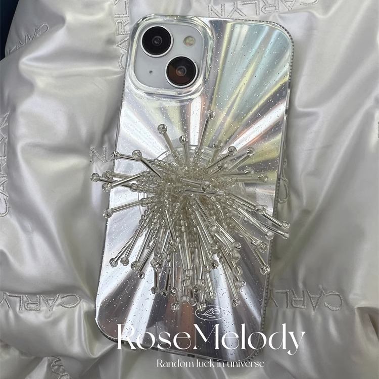 珠珠烟花流苏支架适用iPhone15promax手机壳苹果13银色极光闪粉保护套1213pro冷淡风14pro韩国ins小众设计款