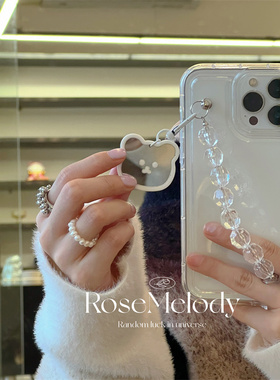 可爱透明熊镜面适用华为pura70简约p40/p50/p60pro手机壳nova12软mate50/40/30pro手腕带mate60pro韩国小众70