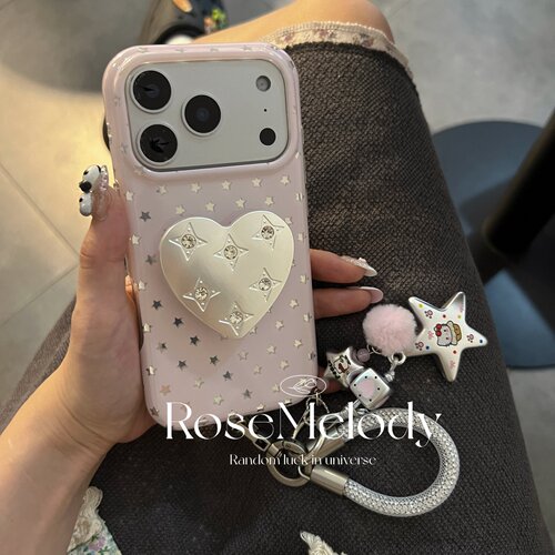 ins韩系可爱星星粉色少女心用17pro苹果16ProMax手机壳iPhone17银色四角星爱心支架13防摔14Promax圆边15pro