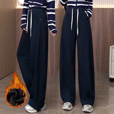 加绒加厚直筒裤女高腰冬季新款保暖宽松显瘦弯刀休闲运动卫裤百搭