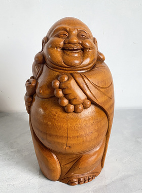 竹根雕【弥勒佛】中式家居摆件 纯手工雕刻收藏品 禅意装饰
