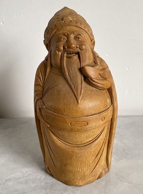 纯手工雕刻竹根雕财神摆件