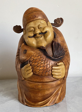 创意竹根雕【财神】新中式家居摆件 福禄有余 乔迁开业礼物收藏品