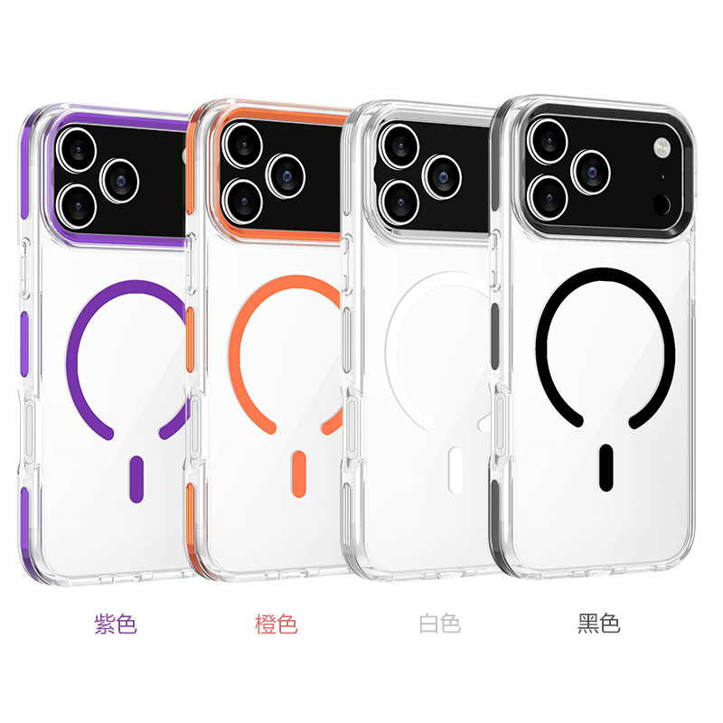 双色边适用苹果17手机壳金属镜头iPhone15磁吸16PRO MAX透明硬壳