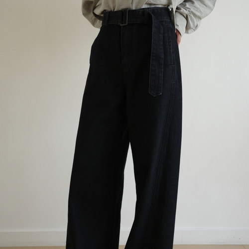 TOPUNA新品L@弯刀裤男女同款中性扭缝系带阔腿牛仔裤中腰镰刀裤