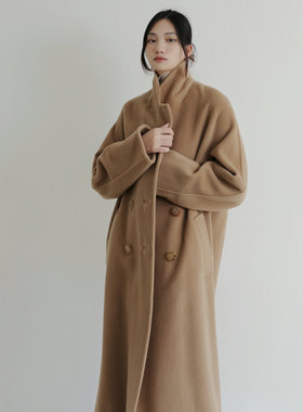 2025新女款大衣秋冬系带长款宽松廓形羊绒牛角扣101801