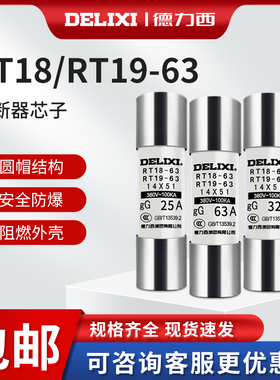 德力西保险丝RT19/RT18-63 熔断器保险管32A/40/63A 14*51 10只装