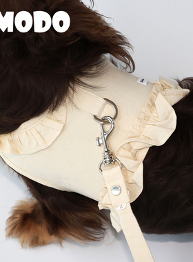 LMODO宠物牵引绳套装纯棉带花边狗狗背心背带小型犬猫狗通用牵引