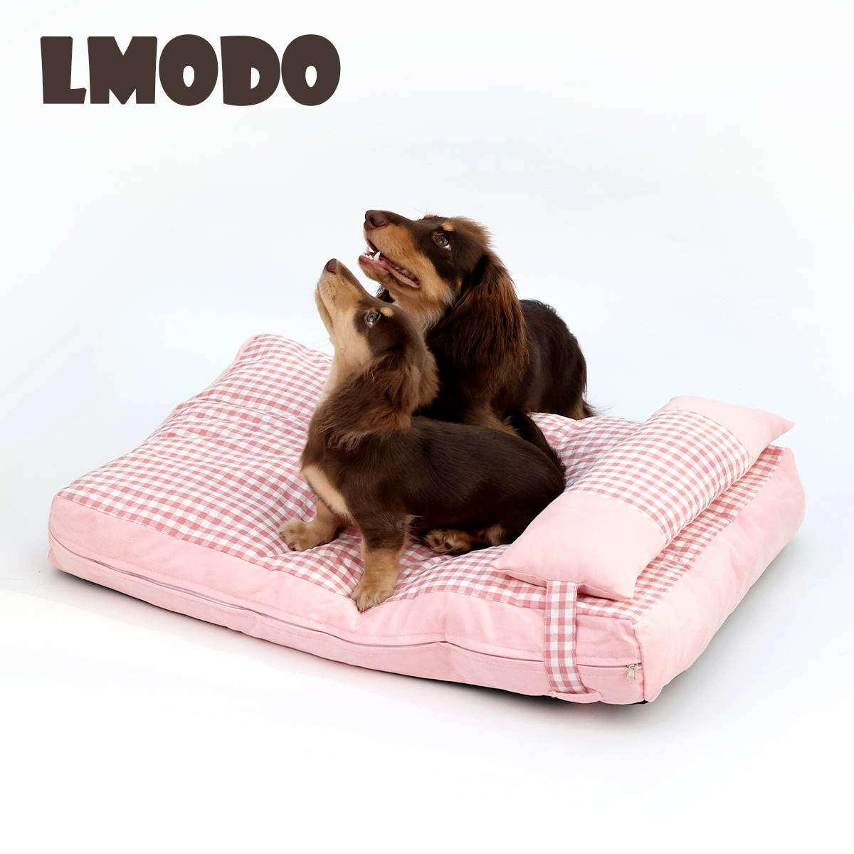 LMODO宠物床垫格纹拼色狗窝可拆洗狗狗垫子带枕头宠物床猫窝垫子